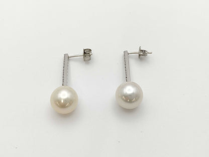 Pearl diameter: Approx. 10.0mm/10.1mm, D0.10ct/0.10ct, 18K White Gold, 4.8g, Earrings 