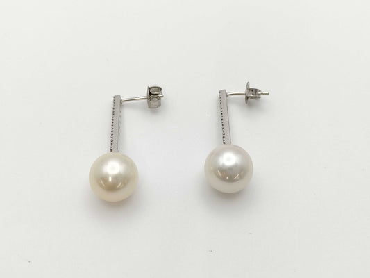 Pearl diameter: Approx. 10.0mm/10.1mm, D0.10ct/0.10ct, 18K White Gold, 4.8g, Earrings 
