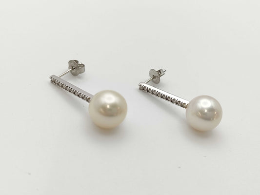 Pearl diameter: Approx. 10.0mm/10.1mm, D0.10ct/0.10ct, 18K White Gold, 4.8g, Earrings 