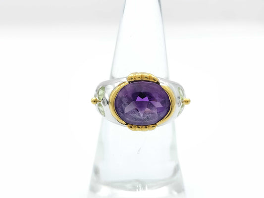 Amethyst Ring, 0.08ct, PT900/K18, 13.5g 