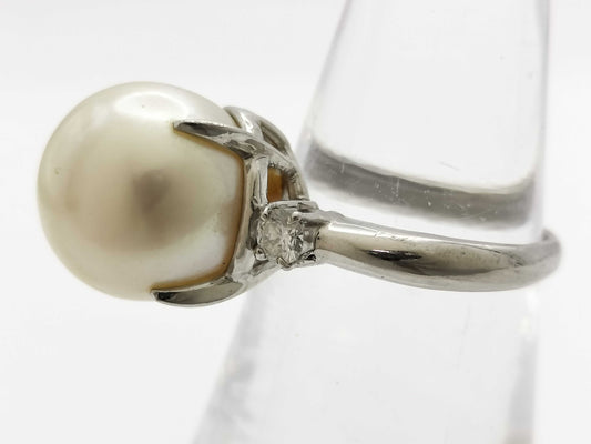Pearl Ring, Diameter: Approx. 12.1mm, D0.20ct, Pt900, 7.7g 