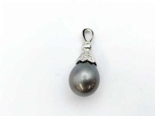 Black Butterfly Semi-Round Pearl, Diameter: Approx. 15.0mm x 13.5mm, D0.70ct, 18K White Gold, 7.0g, Pendant Top 
