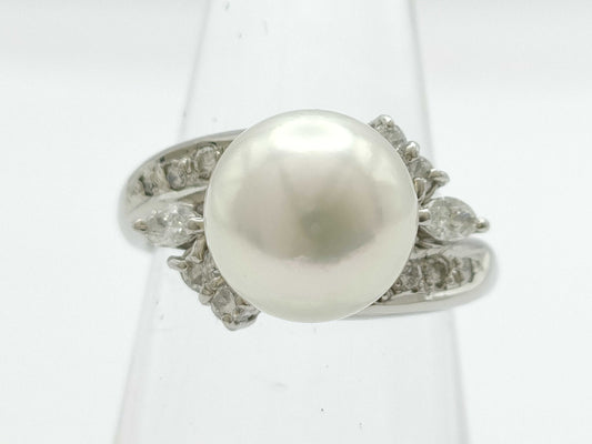 Pearl Ring, Diameter: Approx. 9.5mm, D0.32ct, Pt900, 8.2g 