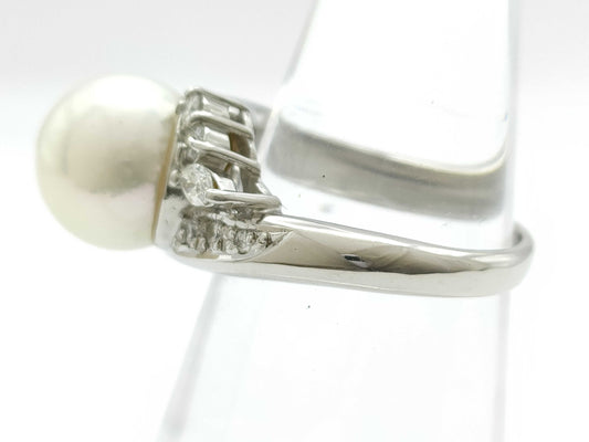 Pearl Ring, Diameter: Approx. 9.5mm, D0.32ct, Pt900, 8.2g 