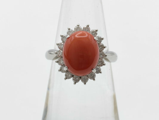 Coral 3.98ct D0.48ct PT850 5.9g Ring 