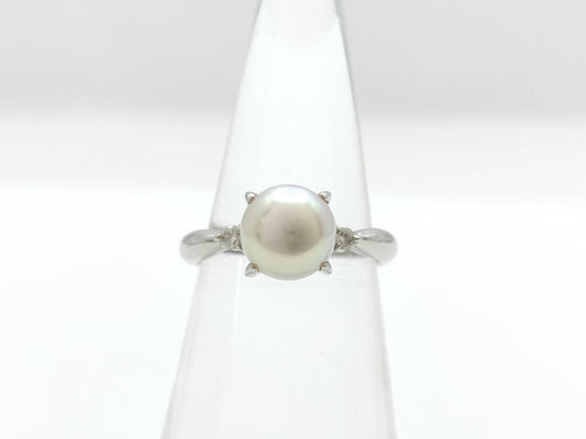 Pearl diameter: approx. 7.8mm, D0.06ct, PT850, 4.9g, Ring 