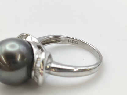 Black South Sea Pearl Ring, approx. 12.4mm diameter, 0.31ct, 8.6g, PT900 