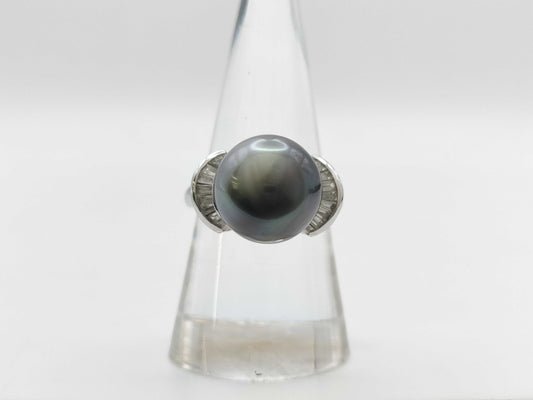Black South Sea Pearl Ring, approx. 12.4mm diameter, 0.31ct, 8.6g, PT900 