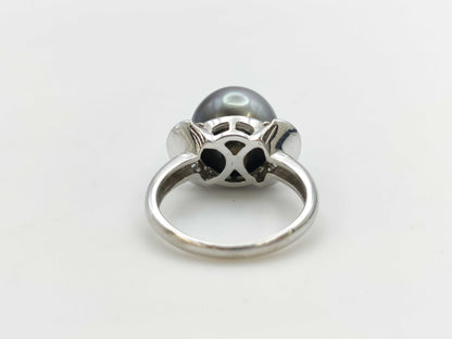 Black South Sea Pearl Ring, approx. 12.4mm diameter, 0.31ct, 8.6g, PT900 