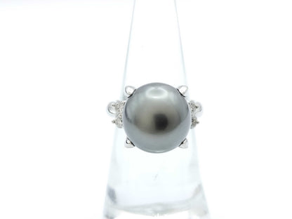 Black South Sea Pearl Ring, approx. 12.7mm diameter, 0.28ct, 10.7g, PT900 