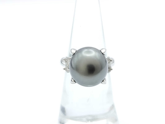 Black South Sea Pearl Ring, approx. 12.7mm diameter, 0.28ct, 10.7g, PT900 