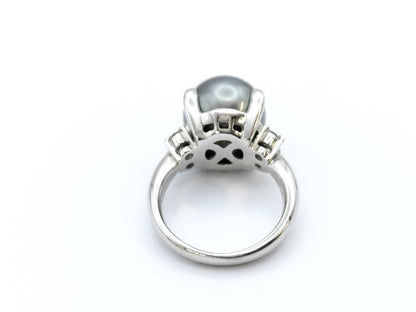Black South Sea Pearl Ring, approx. 12.7mm diameter, 0.28ct, 10.7g, PT900 