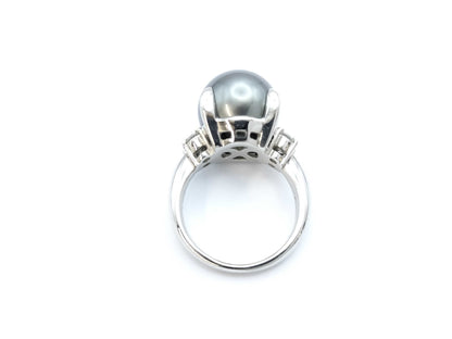 Black South Sea Pearl Ring, approx. 12.7mm diameter, 0.28ct, 10.7g, PT900 