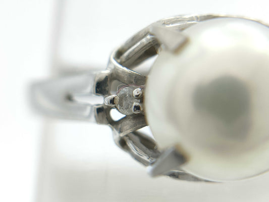 Pearl, Diameter: Approx. 7.3mm, D0.02ct, Pt900, 3.4g, Ring 