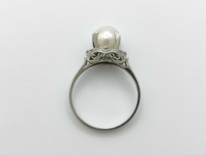 Pearl, Diameter: Approx. 7.3mm, D0.02ct, Pt900, 3.4g, Ring 