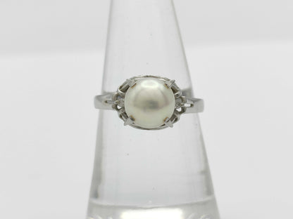 Pearl, Diameter: Approx. 7.3mm, D0.02ct, Pt900, 3.4g, Ring 