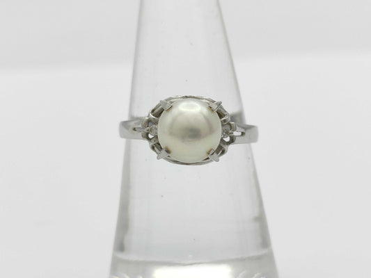 Pearl, Diameter: Approx. 7.3mm, D0.02ct, Pt900, 3.4g, Ring 