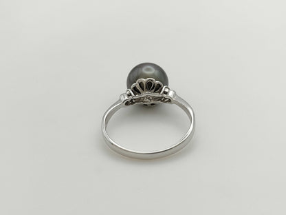 Pearl, diameter approx. 9.4mm, D0.04ct, 18K White Gold, 3.0g, Ring 