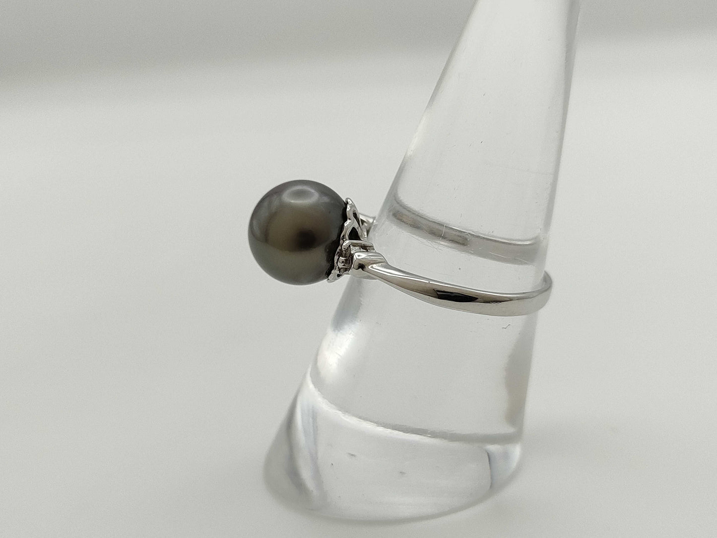 Pearl, diameter approx. 9.4mm, D0.04ct, 18K White Gold, 3.0g, Ring 