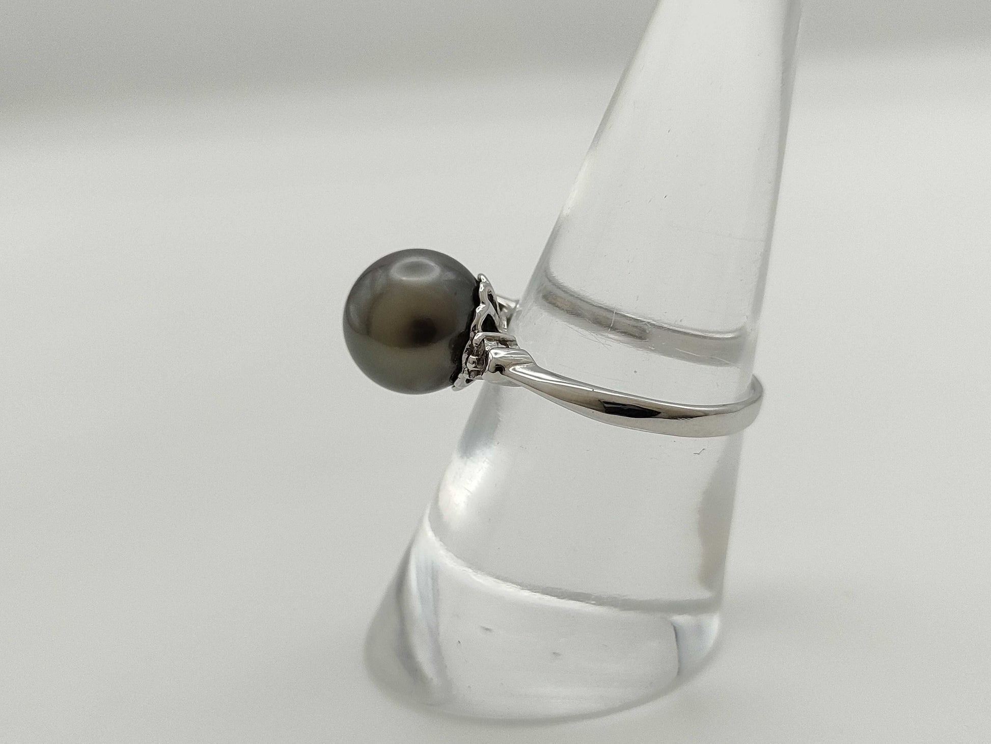 Pearl, diameter approx. 9.4mm, D0.04ct, 18K White Gold, 3.0g, Ring 