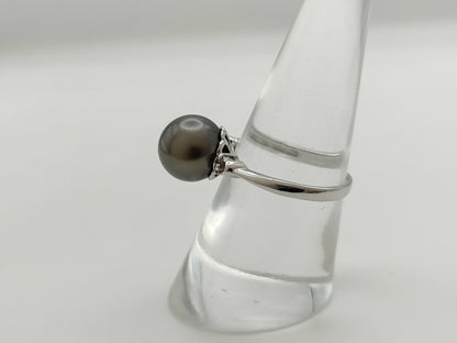 Pearl, diameter approx. 9.4mm, D0.04ct, 18K White Gold, 3.0g, Ring 