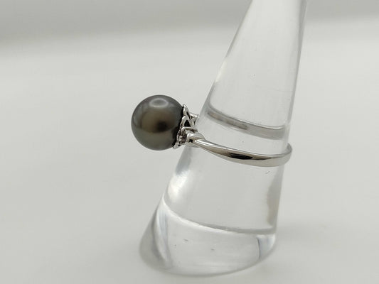 Pearl, diameter approx. 9.4mm, D0.04ct, 18K White Gold, 3.0g, Ring 