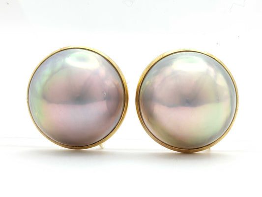 TASAKI Mabe Pearl Earrings, Diameter: Approx. 17.2mm, 14K Gold, 11.4g 