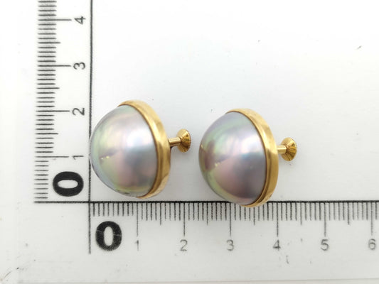 TASAKI Mabe Pearl Earrings, Diameter: Approx. 17.2mm, 14K Gold, 11.4g 