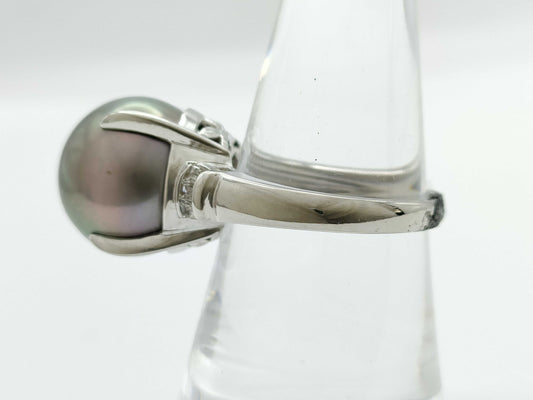 Pearl Ring, Diameter: Approx. 14.4mm, D0.22ct, Pt900, 11.8g 
