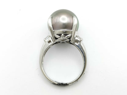 Pearl Ring, Diameter: Approx. 14.4mm, D0.22ct, Pt900, 11.8g 