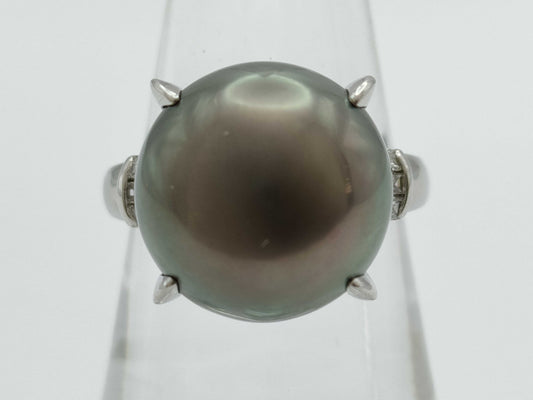 Pearl Ring, Diameter: Approx. 14.4mm, D0.22ct, Pt900, 11.8g 