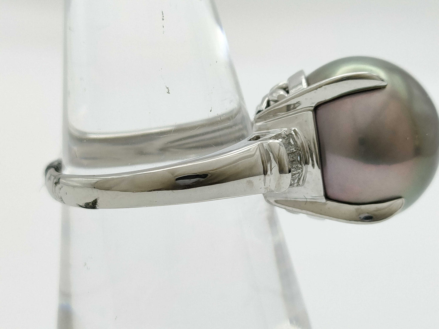 Pearl Ring, Diameter: Approx. 14.4mm, D0.22ct, Pt900, 11.8g 