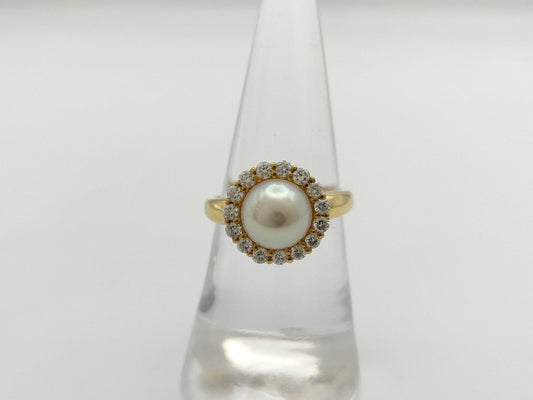 Pearl, Diameter: Approx. 8.2mm, D0.43ct, 18K Gold, 4.4g, Ring 