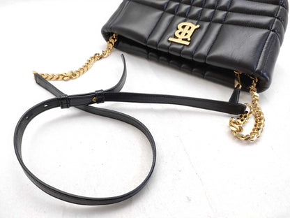 BURBERRY TB logo quilted leather chain shoulder bag in black