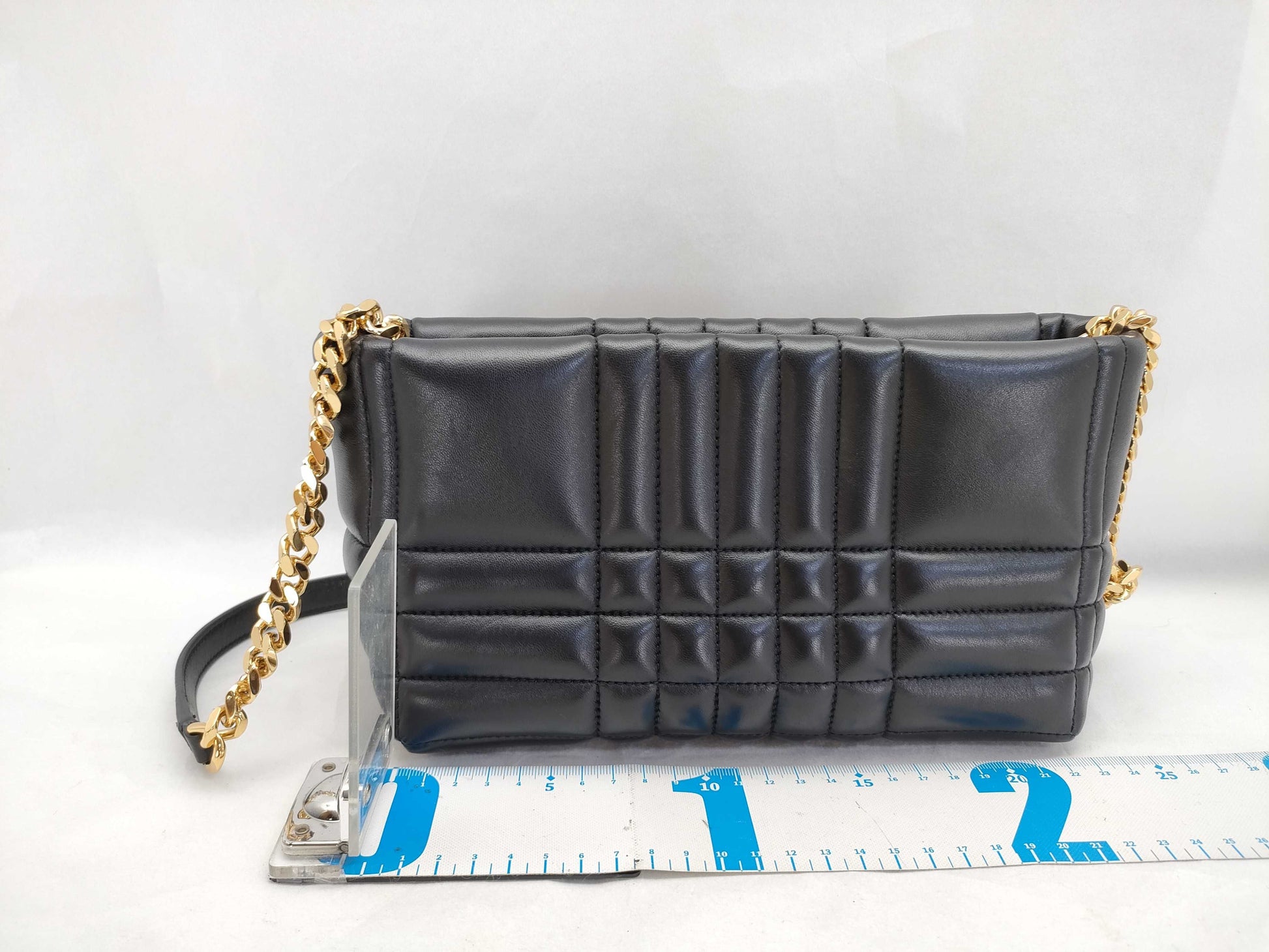 BURBERRY TB logo quilted leather chain shoulder bag in black