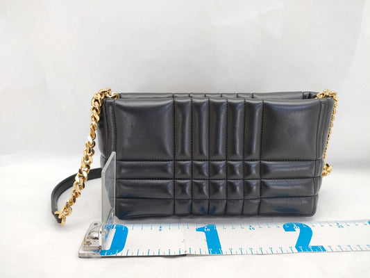 BURBERRY TB logo quilted leather chain shoulder bag in black