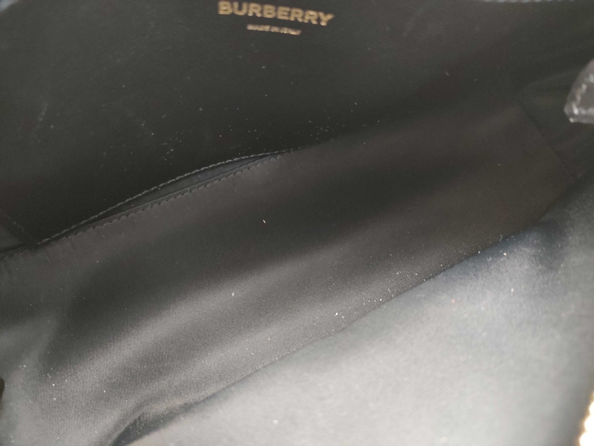 BURBERRY TB logo quilted leather chain shoulder bag in black