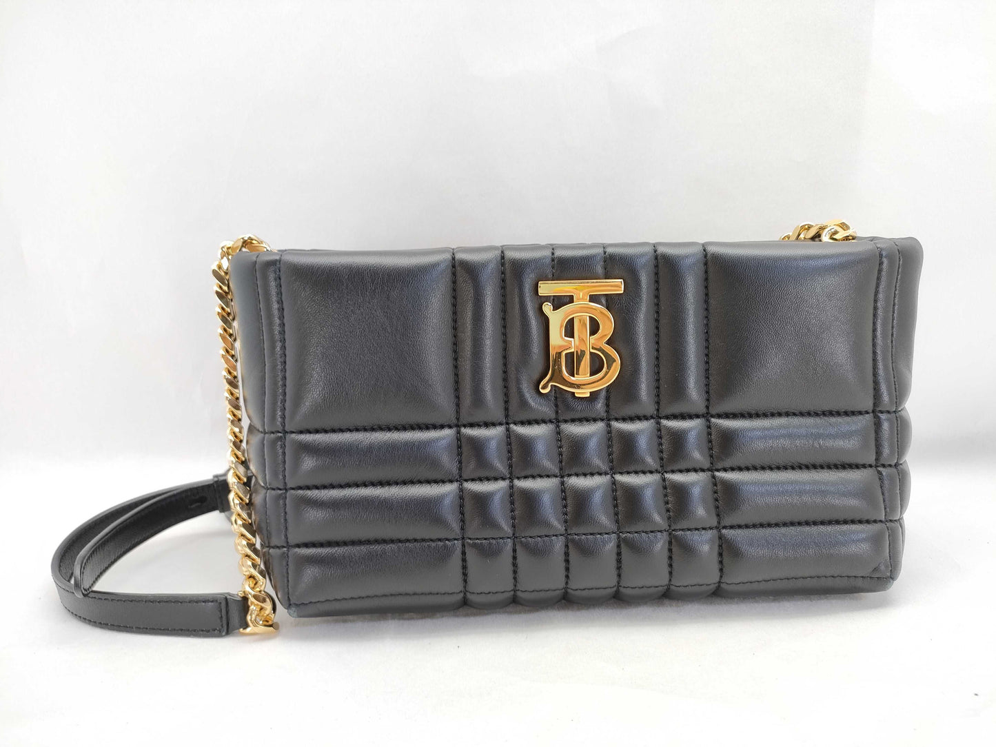 BURBERRY TB logo quilted leather chain shoulder bag in black