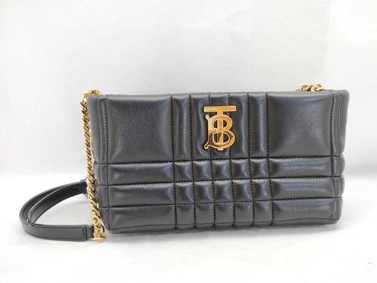 BURBERRY TB logo quilted leather chain shoulder bag in black
