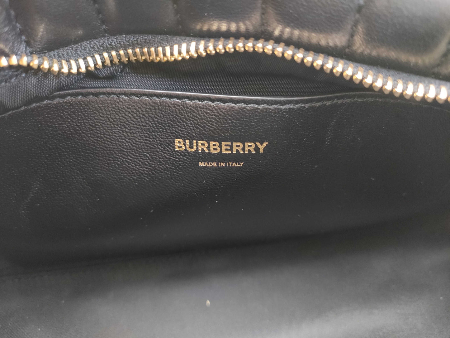 BURBERRY TB logo quilted leather chain shoulder bag in black