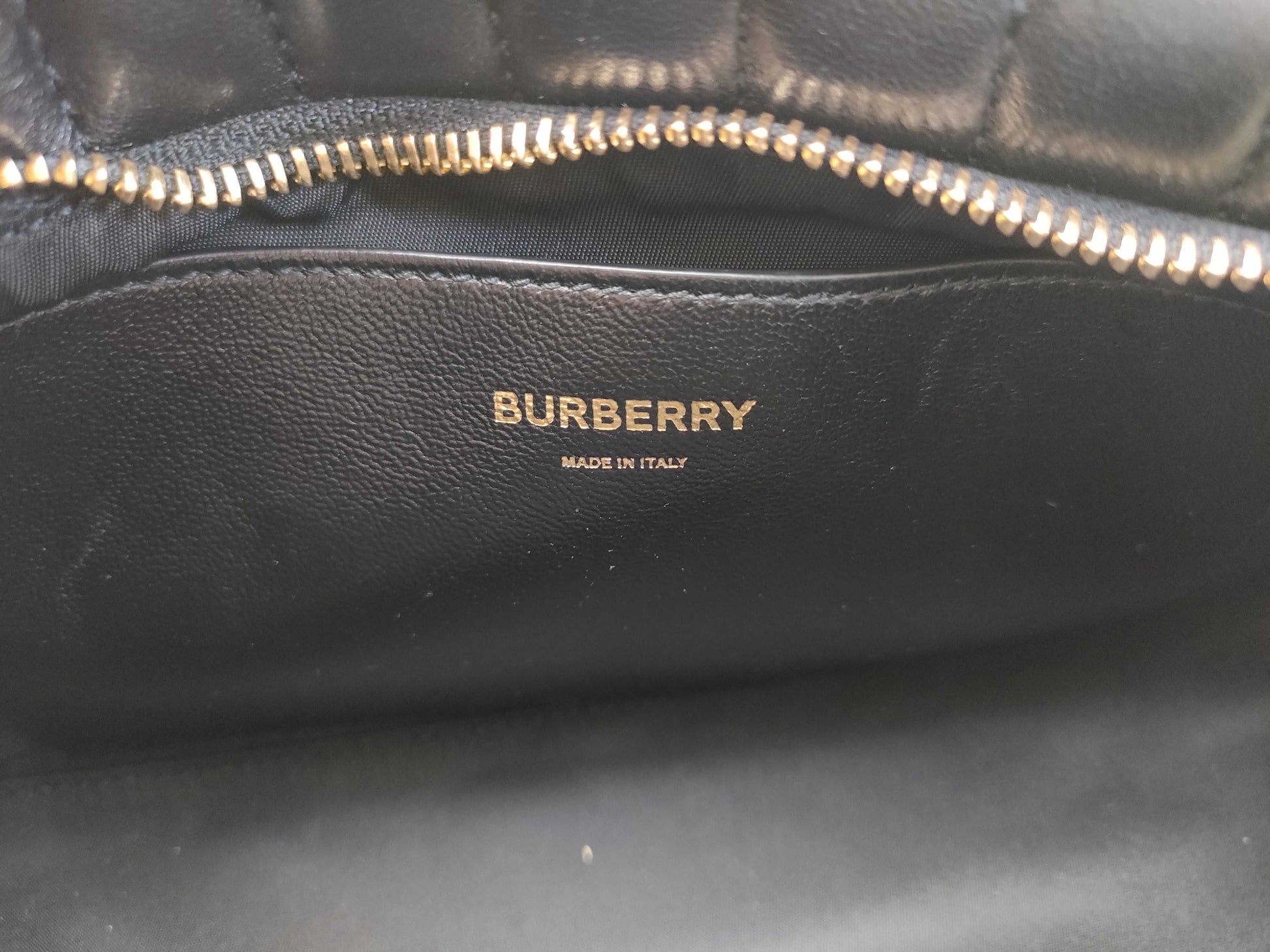 BURBERRY TB logo quilted leather chain shoulder bag in black