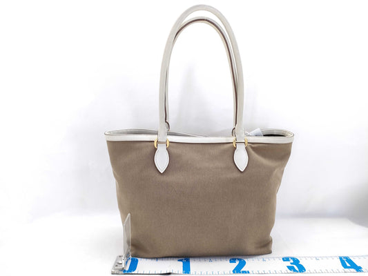 PRADA Prada Tote Bag 1BG159 White Calf Leather x Canvas Tote Bag