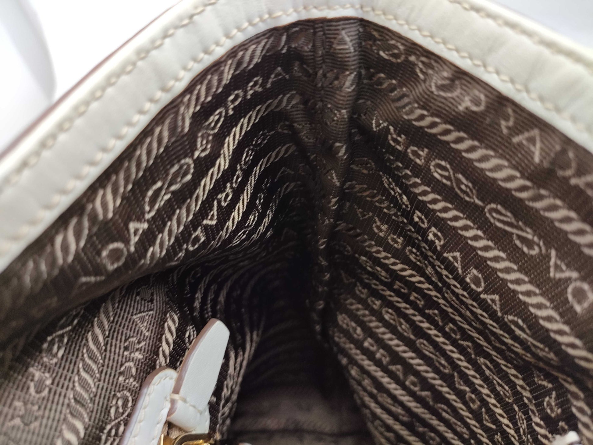 PRADA Prada Tote Bag 1BG159 White Calf Leather x Canvas Tote Bag