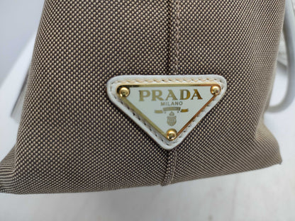 PRADA Prada Tote Bag 1BG159 White Calf Leather x Canvas Tote Bag