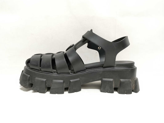 PRADA Prada Monolith Rubber Gurkha Sandals with Logo Plate, Black