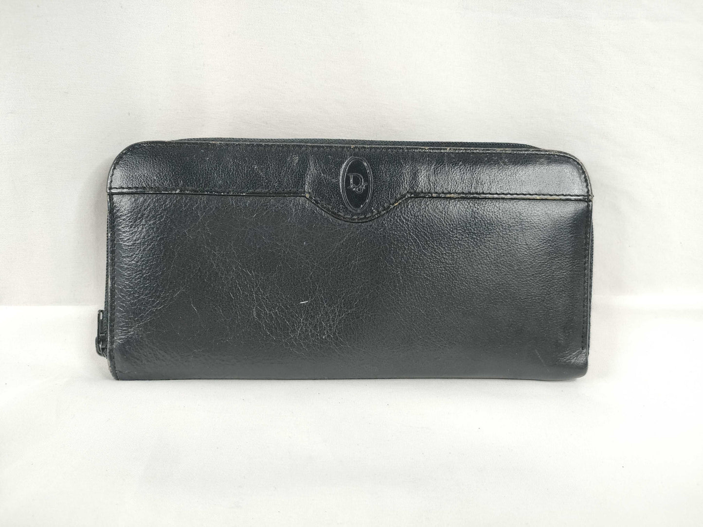 Dior Christian Dior Round Zip Long Wallet Black Leather Wallet