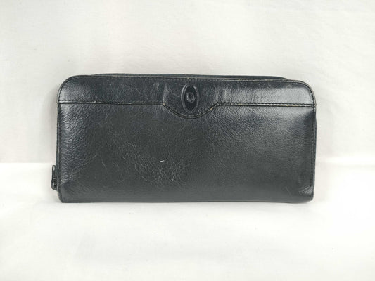 Dior Christian Dior Round Zip Long Wallet Black Leather Wallet