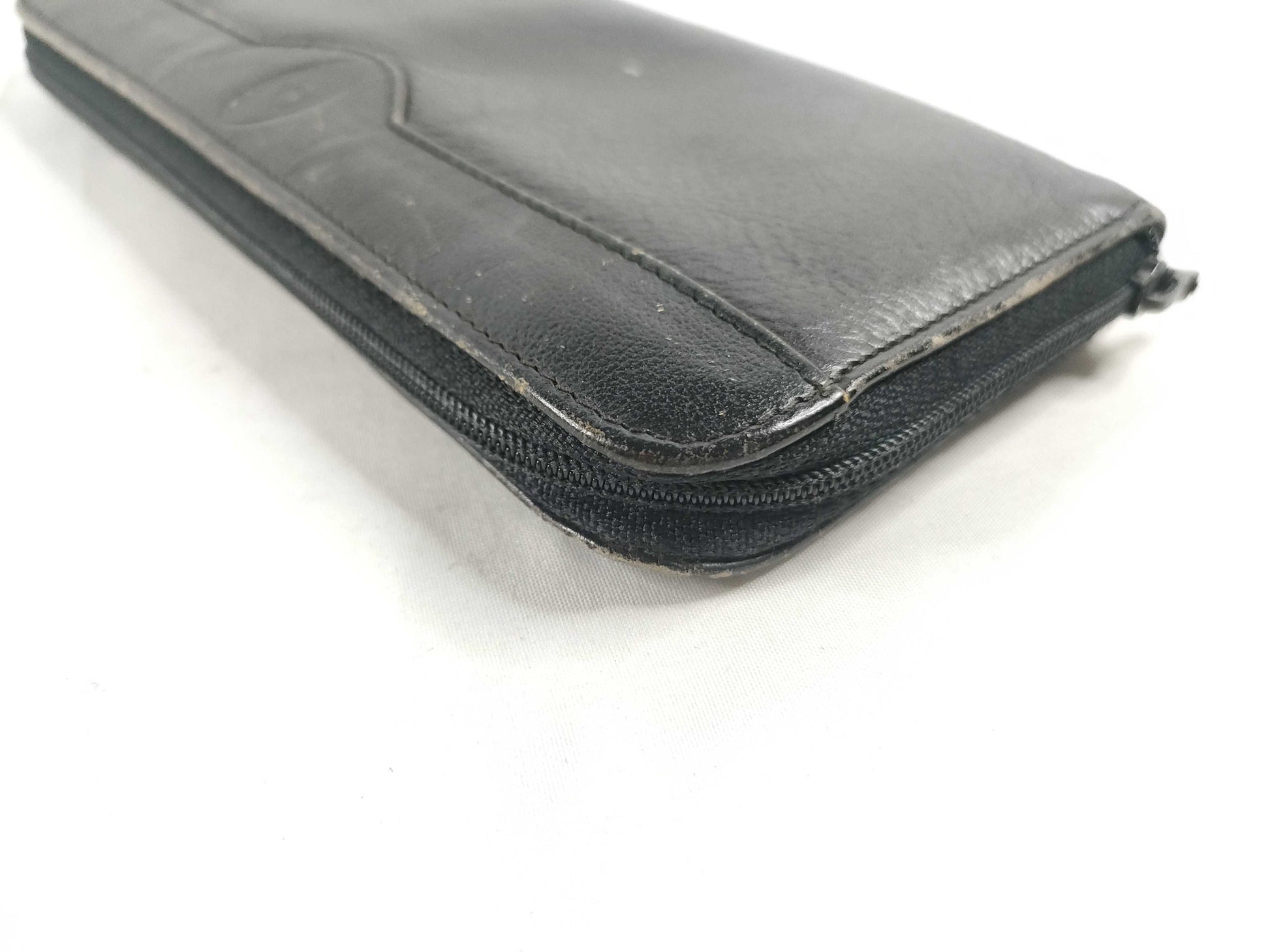 Dior Christian Dior Round Zip Long Wallet Black Leather Wallet