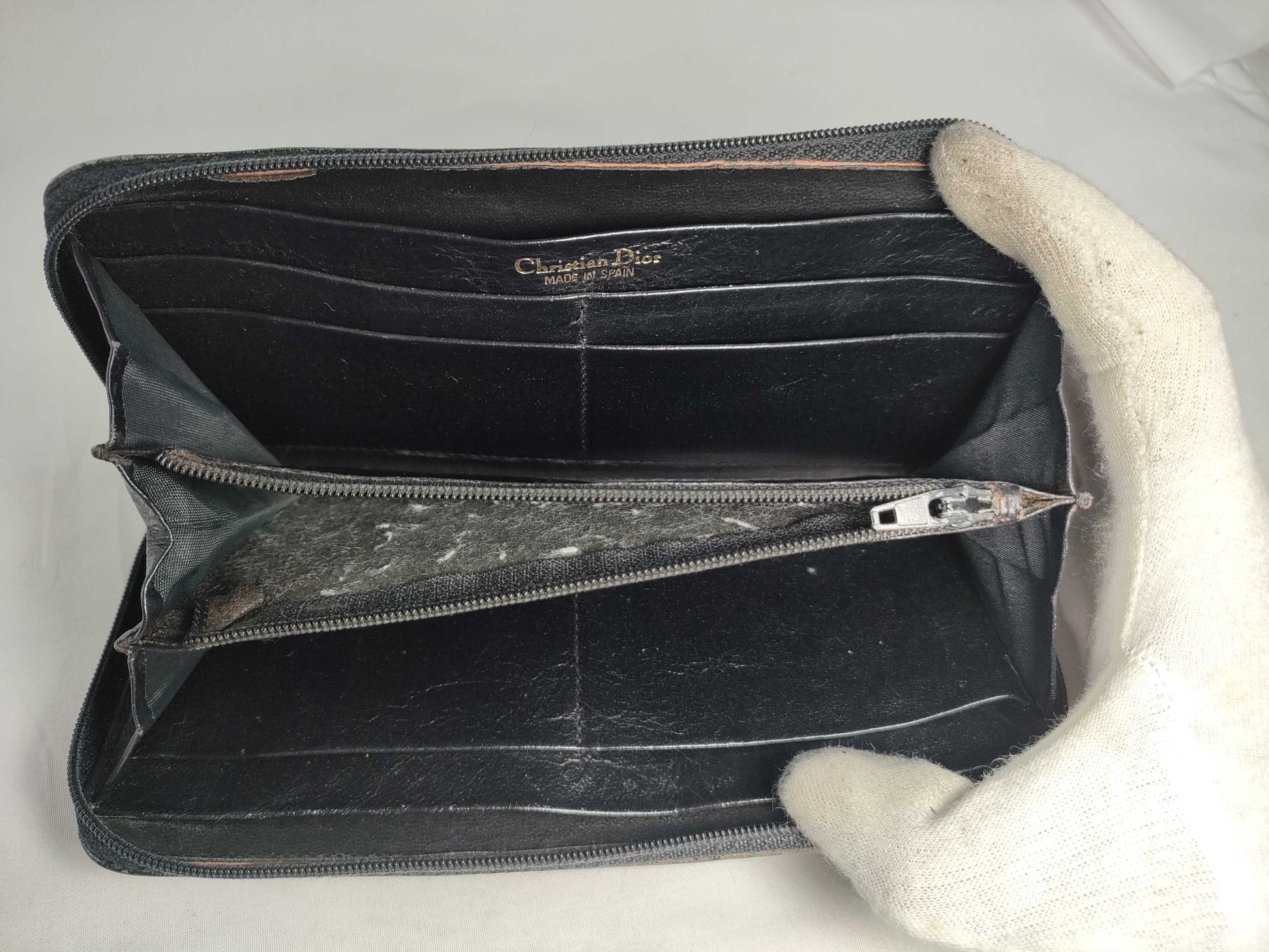 Dior Christian Dior Round Zip Long Wallet Black Leather Wallet