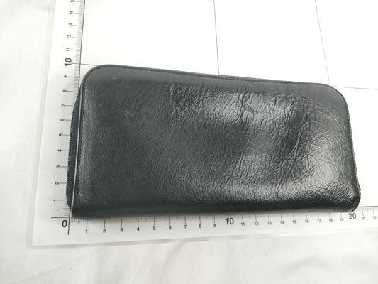 Dior Christian Dior Round Zip Long Wallet Black Leather Wallet